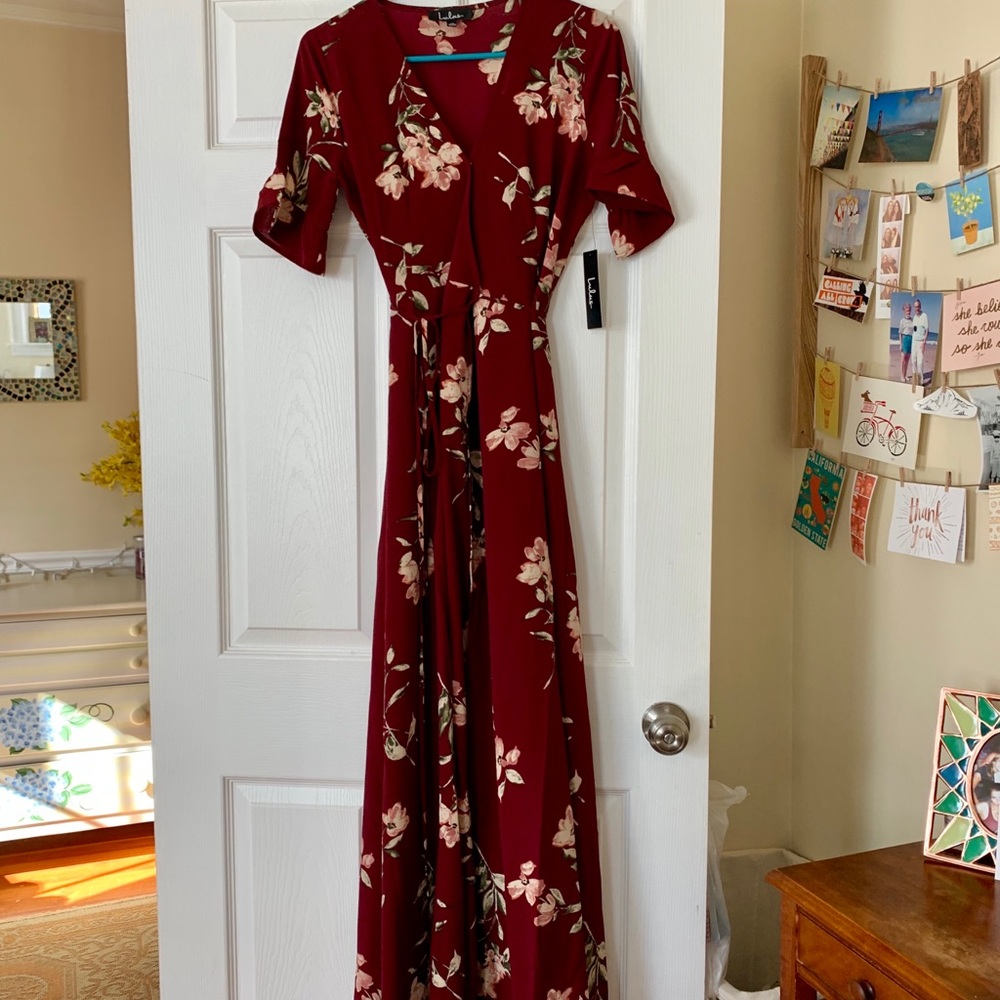September Sunsets Burgundy Floral Print Maxi Dress